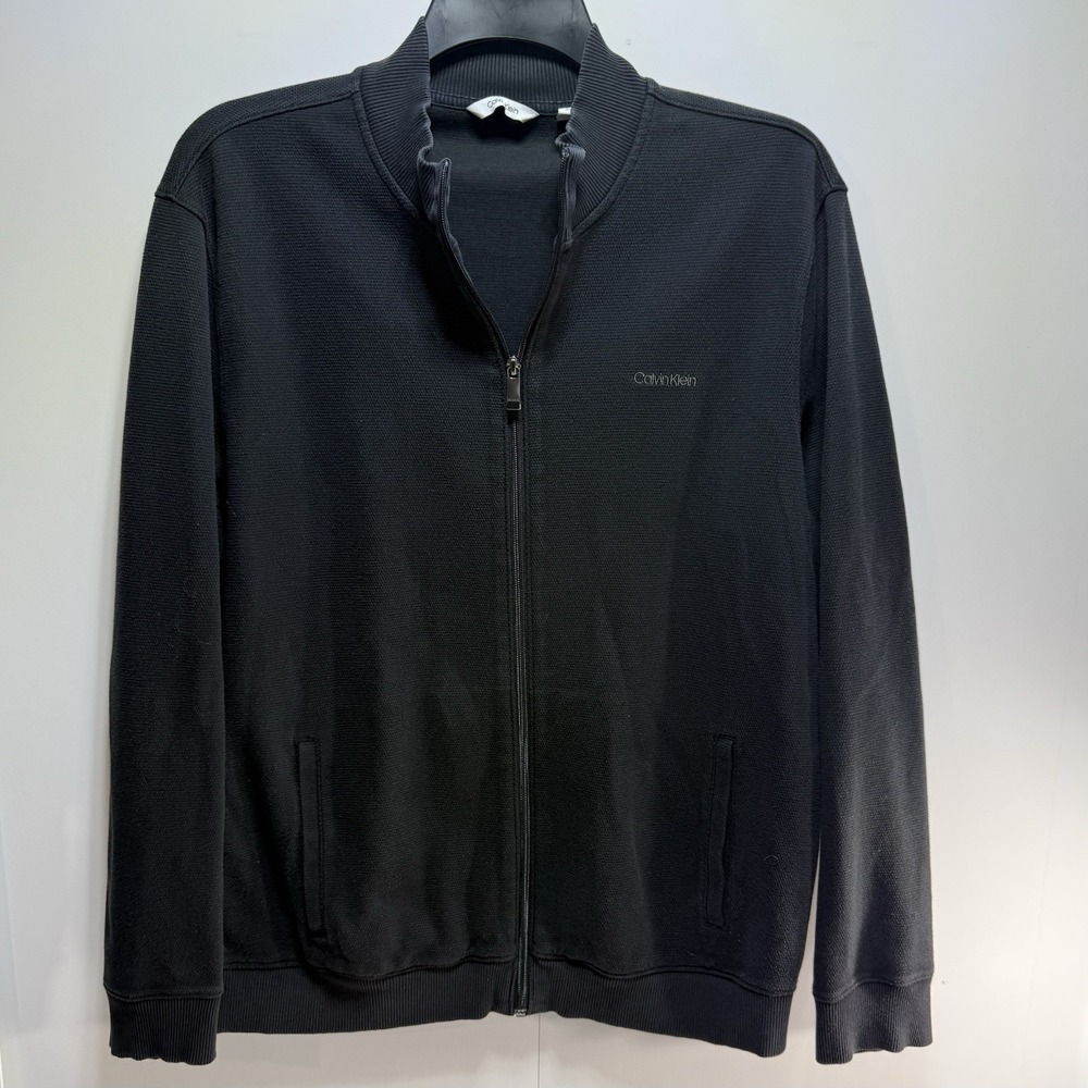 Calvin Klein Men's Size Large Full Zip Sweater Jacket‎ Pockets Logo Faded Black